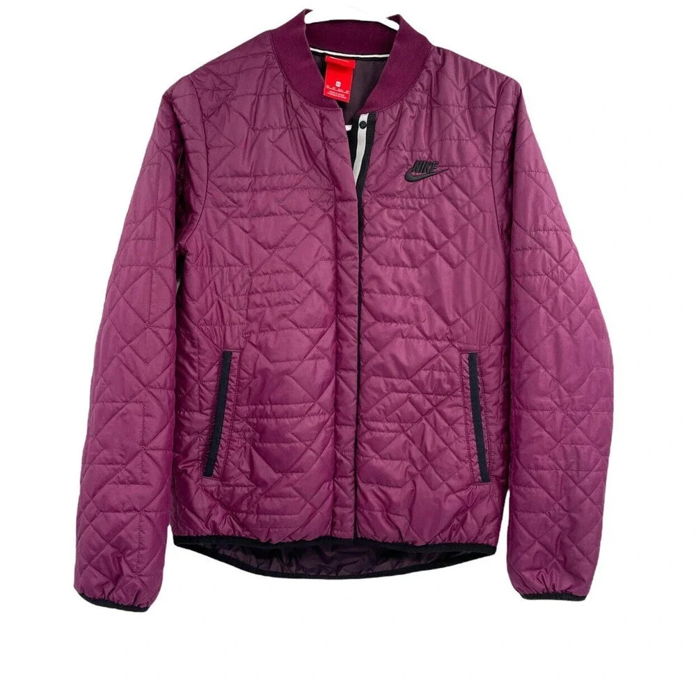 NIKE Women's Bomber Jacket Size XS PrimaLoft Quilted Snap Button 854747-609 Wine - Picture 2 of 11